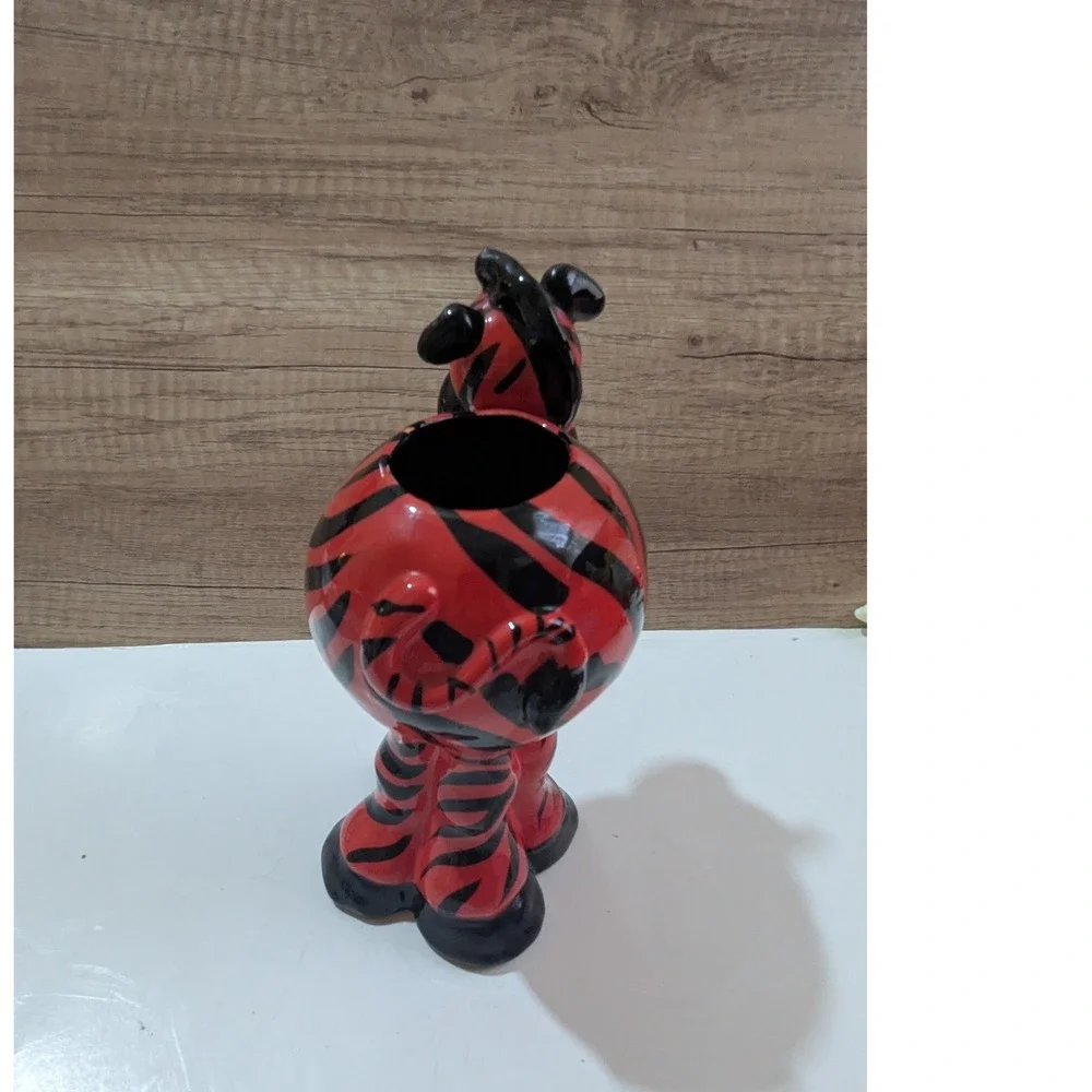Red and Black Zebra Ceramic Planter Vase Whimsical Animal‎ Decor 10 Inch